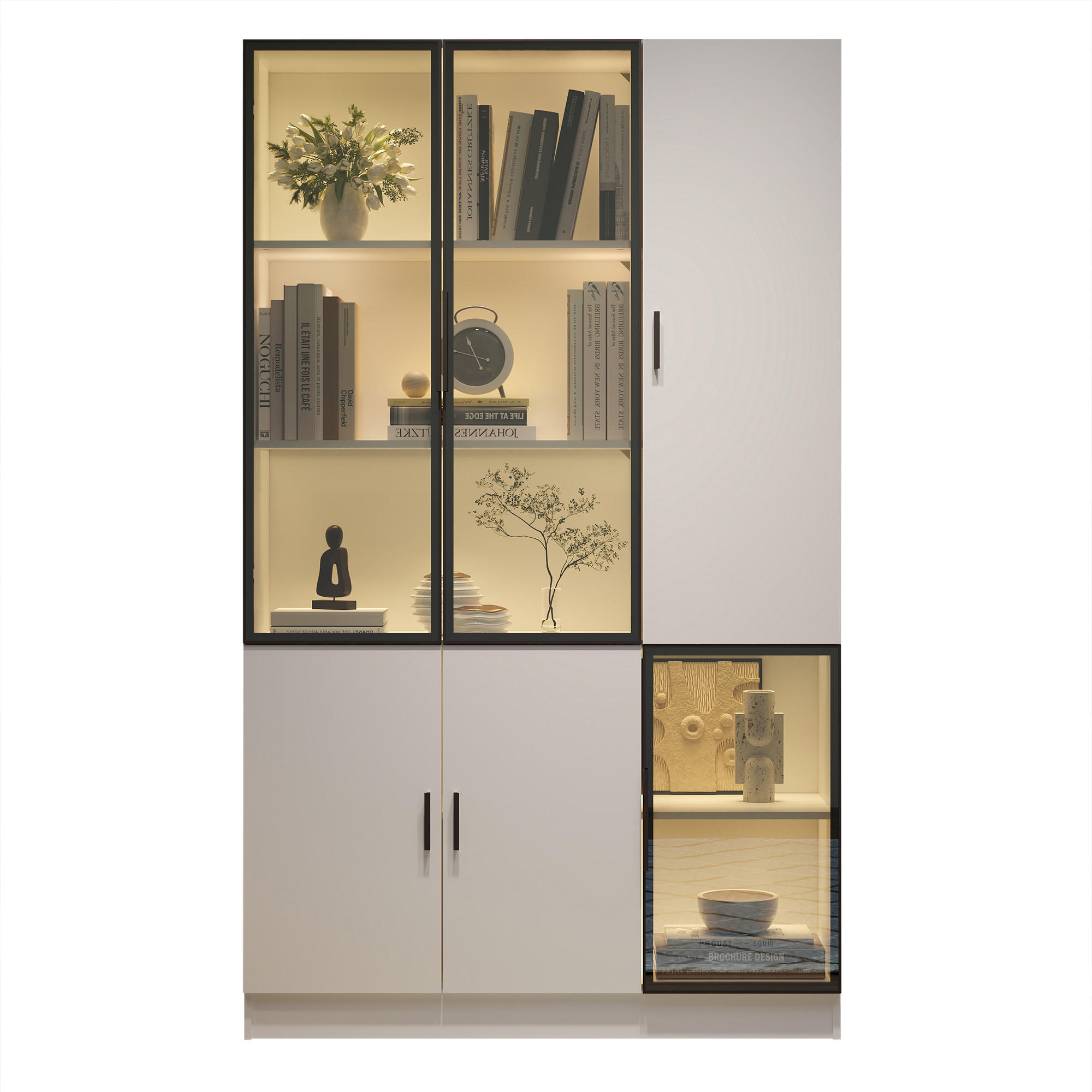 VITRINE 200 cm Weiß mit LED und Aluminiumrahmen - Weiß, Holzwerkstoff (120/200/35cm) - FLIEKS