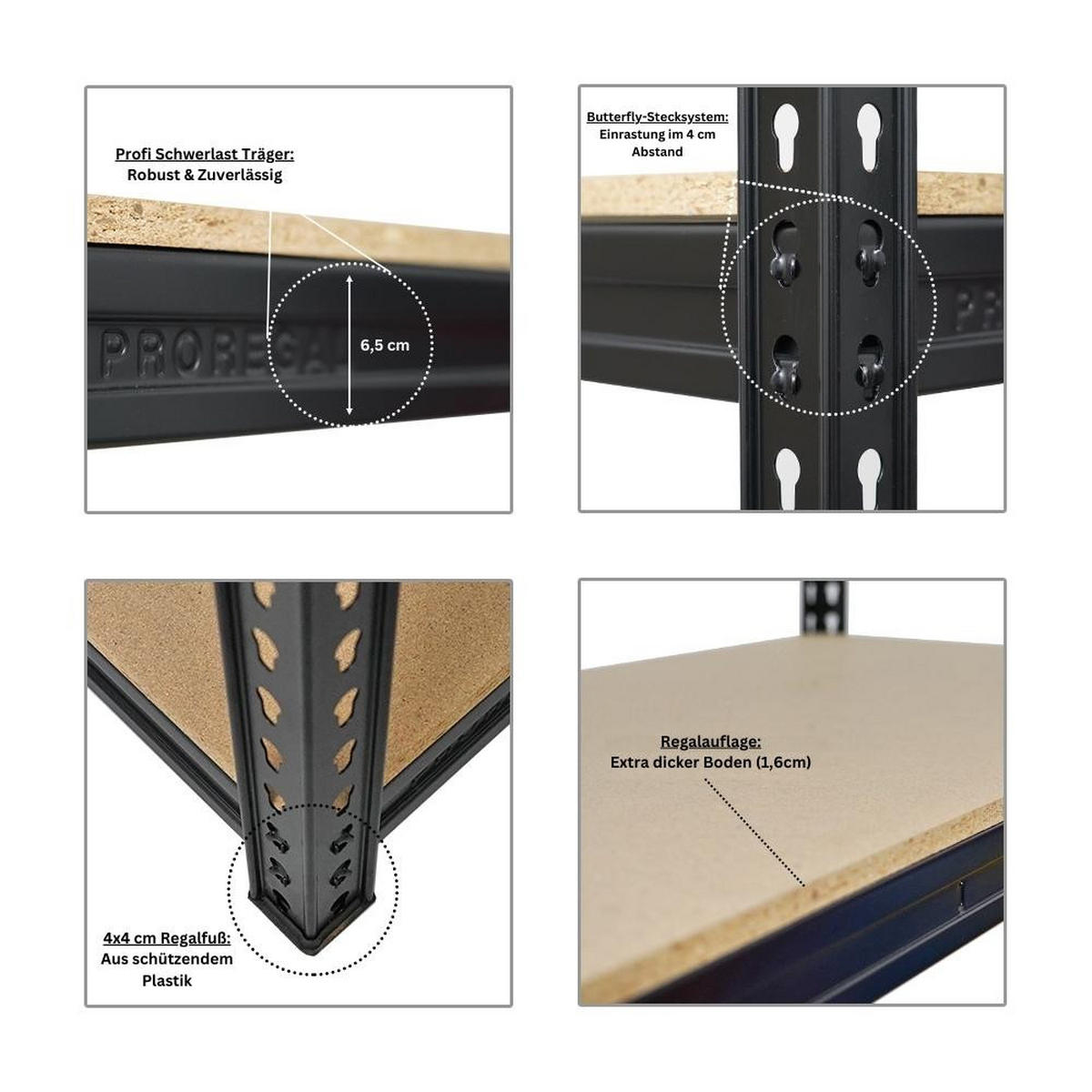 WERKBANK Strong Beast 5er-Set mit 5x 90x150x60 cm Fachlast 500 kg Schwarz - Schwarz, Metall (750/90/60cm) - PROREGAL