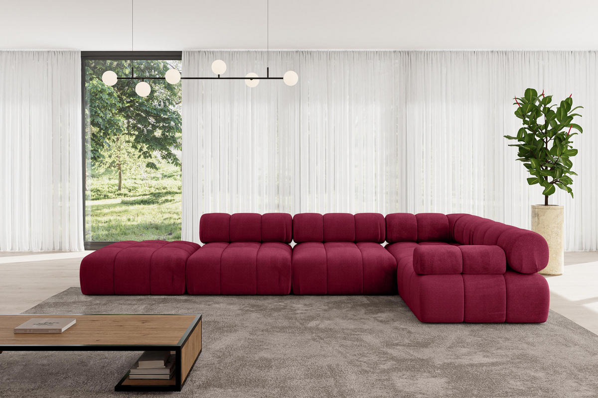 ECKSOFA modulares Sofa Felto-L2 - 380x190x70 cm Bordeauxrot Velours - Bordeaux, Holzwerkstoff/Textil (380/190cm) - ALTDECOR