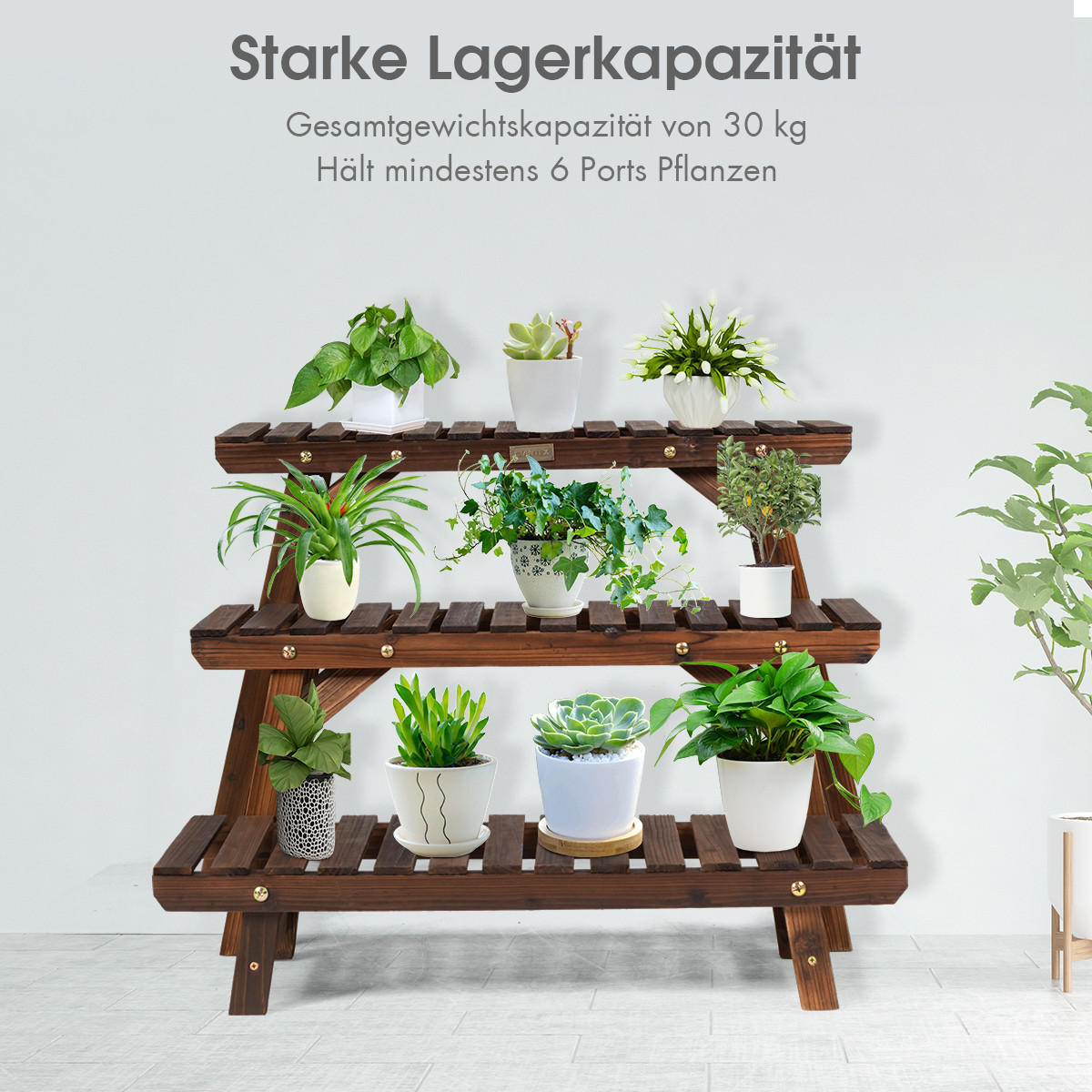 BLUMENREGAL Natürlich - Naturfarben, Holz (27/53/70cm) - COSTWAY