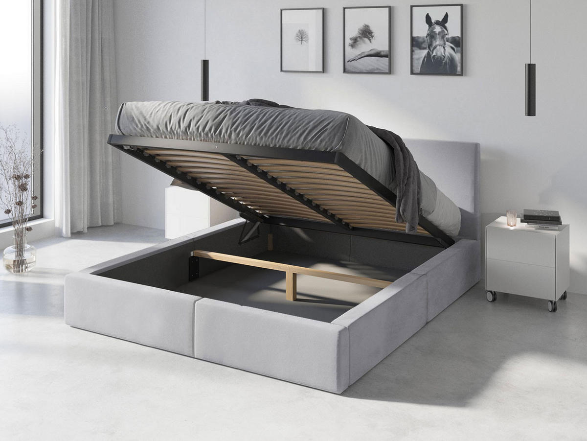 POLSTERBETT Hilton 120x200cm Hellgrau mit Stauraum - Hellgrau, Textil/Metall (120/200cm) - Interbeds
