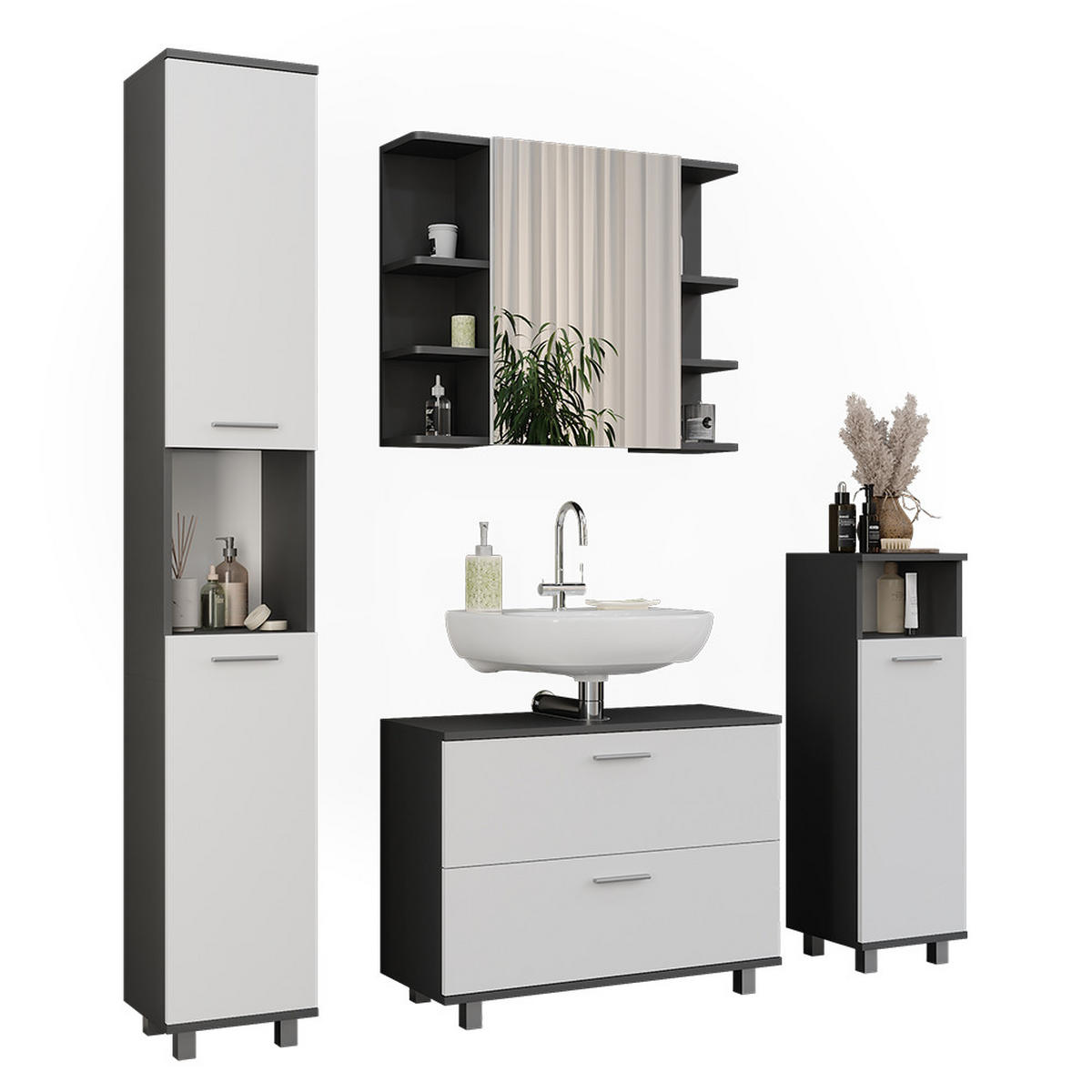 KOUPELNOVÝ NÁBYTEK Ilias Antracitová/bílá - bílá/antracitová, kompozitní dřevo (80.2/60.8/33cm) - Vicco