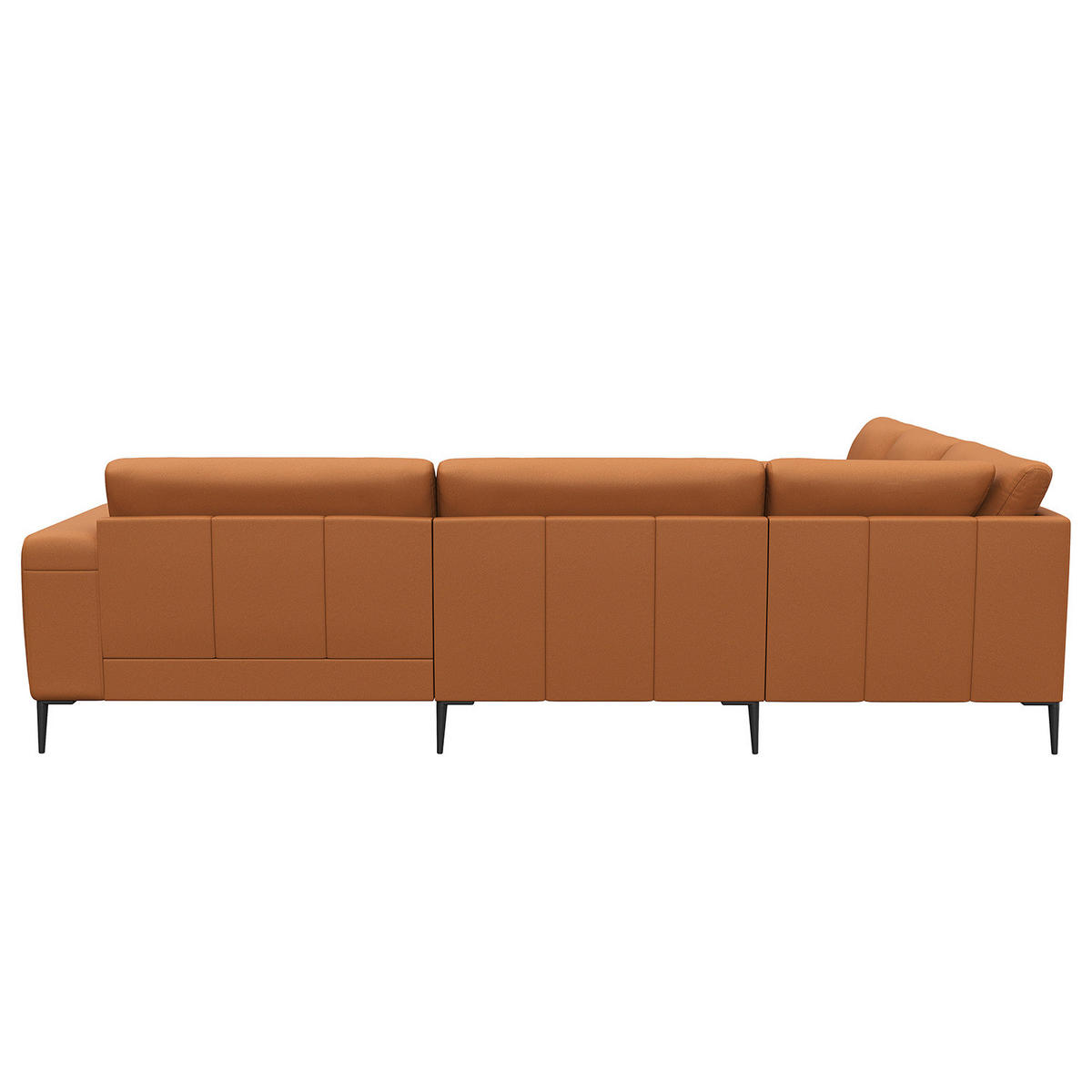 ECKSOFA mit Ottomane - Cognac/Schwarz, Leder/Metall (290/230cm) - home24