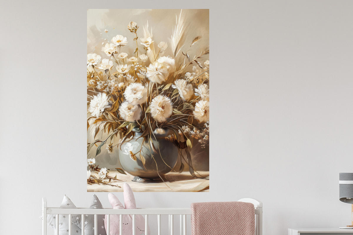 WANDTATTOO Blumen - Vase - Stilleben - Beige 80x120 cm - Creme, Kunststoff (80/120/0.1cm) - MuchoWow