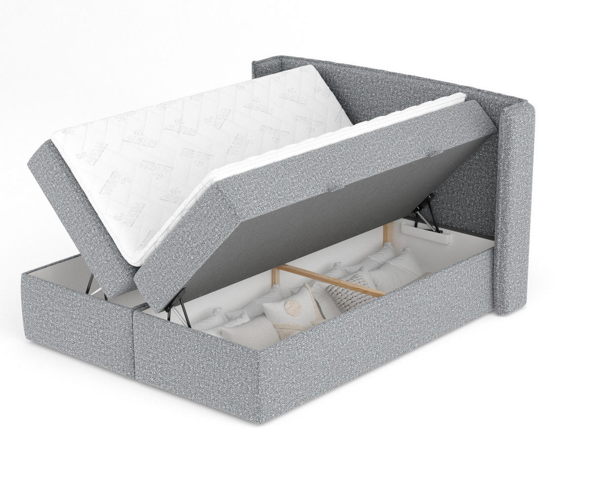 BOXBETT Skyline Grau 180/200 cm mit Matratze und Topper - Schwarz/Grau, Holz/Holzwerkstoff (180/200cm) - Maison de Reve