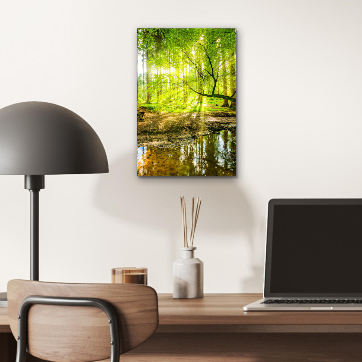METALLBILD Wald - Landschaft - Wasser - Bäume - Sonne - Grün - Natur 20x30 cm - Grün, Metall (20/30cm) - MuchoWow