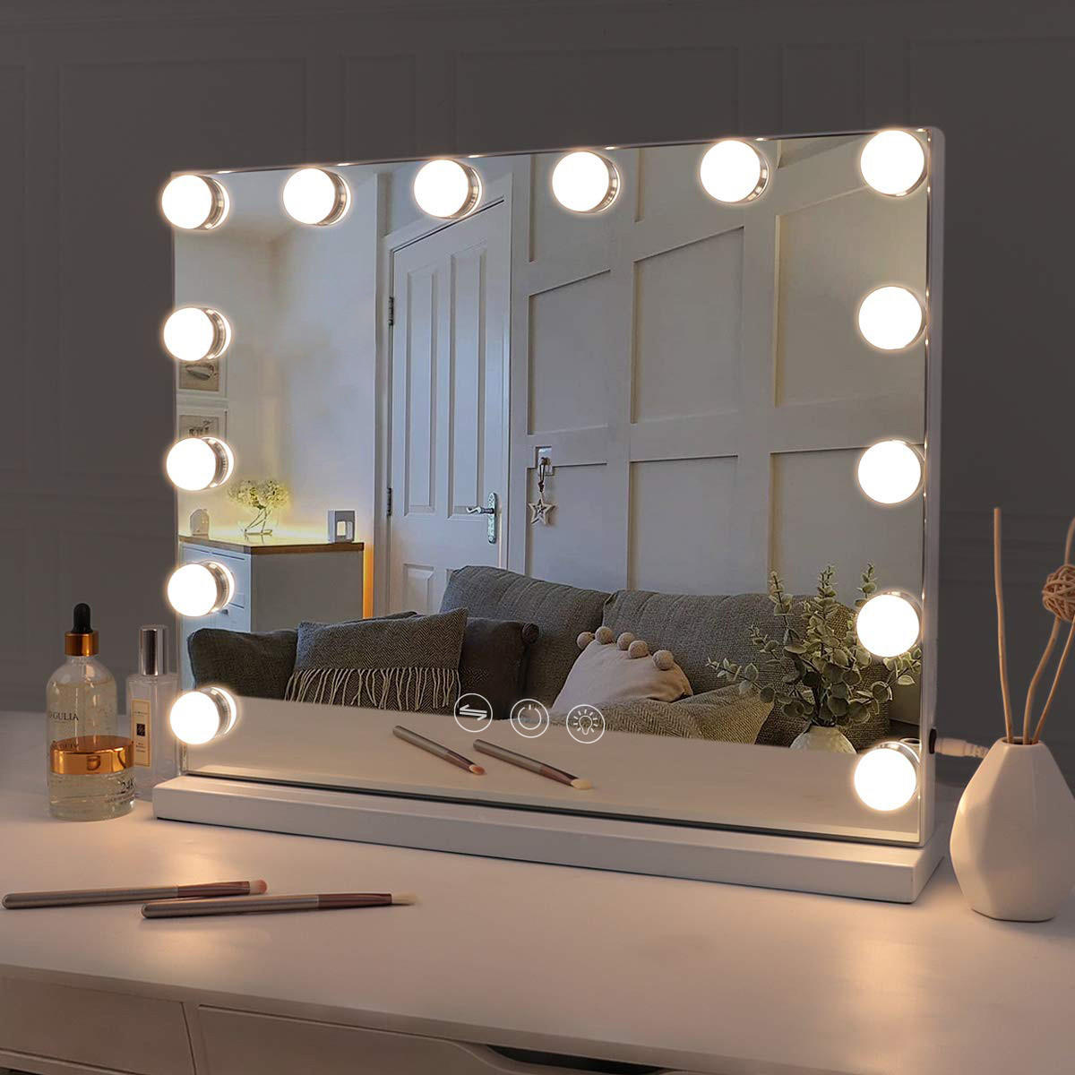 SCHMINKSPIEGEL mit LED-Beleuchtung weiß 50/40 cm - Weiß, Metall (50/40/3cm) - VANITII