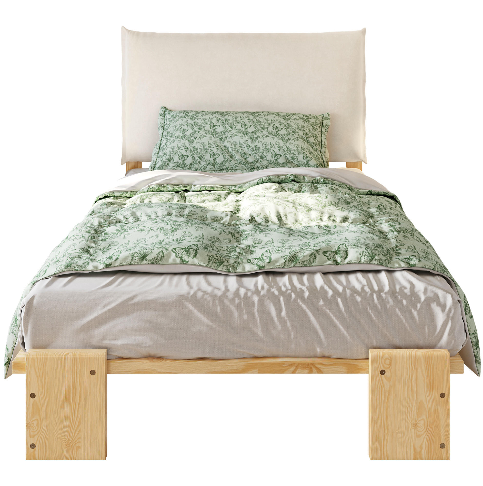 POLSTERBETT 90/200 cm Natur aus Holz und Stoff mit gepolsterter Rückenlehne - Naturfarben, Textil (90/200cm) - OKMYHOME