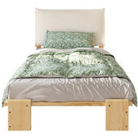 POLSTERBETT 90/200 cm Natur aus Holz und Stoff mit gepolsterter Rückenlehne - Naturfarben, Textil (90/200cm) - OKMYHOME
