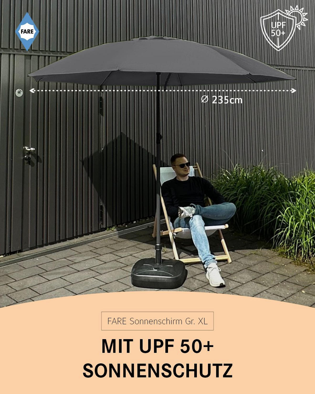 SONNENSCHIRM 235/235/144 cm - Grau, Kunststoff (235/235cm) - FARE