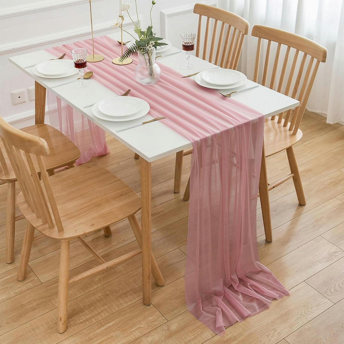 TISCHLÄUFER Chiffon Altrosa 70 x 300 cm - Rosa, Textil (75/3/1.5cm)