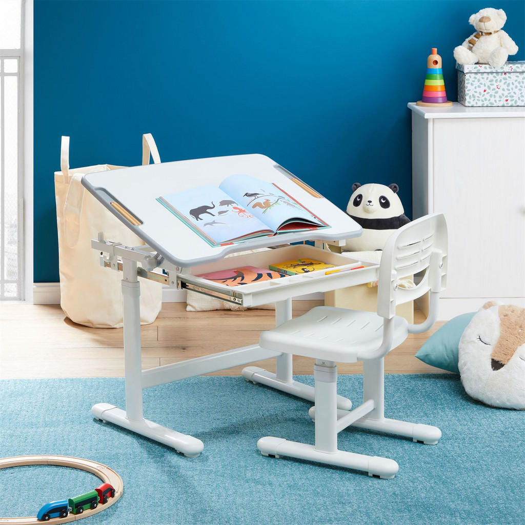 Thumbnail - CARO-Möbel Kinderschreibtischset, Weiß, Weiß, Holzwerkstoff, Metall, Mode, 65x54x47 cm, Arbeitszimmer, Schreibtische, Ju...