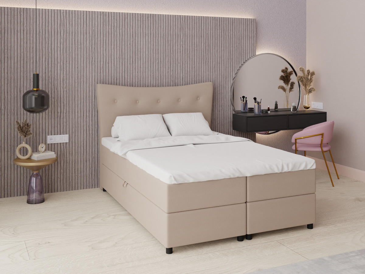 BOXBETT Nevada 140 x 200 cm Doppelbett mit hochwertiger Bonell-Matratze und Topper - cappuccino - Cappuccino, Holz (140/200cm) - Panda Möbel
