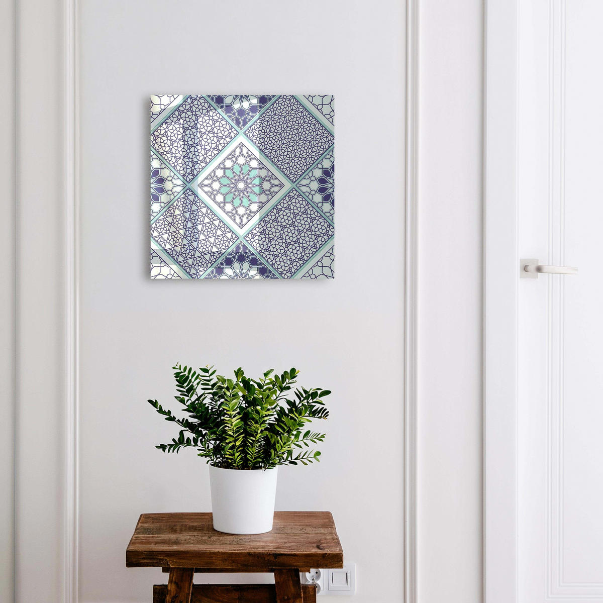 SCHLÜSSELBOX Schwarz 30x30 cm- Türöffnung nach rechts - Geometrisches Muster - Blau, Metall (30/30/5cm) - TULUP
