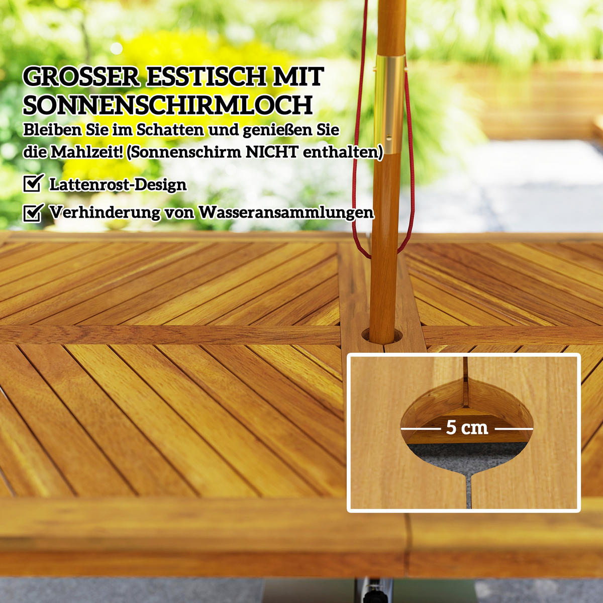 GARTENMÖBEL-SET 3-teilig DE-09824 mit Schirmloch und 2 Bänken Teak - Teakfarben, Holz - ComfortXL
