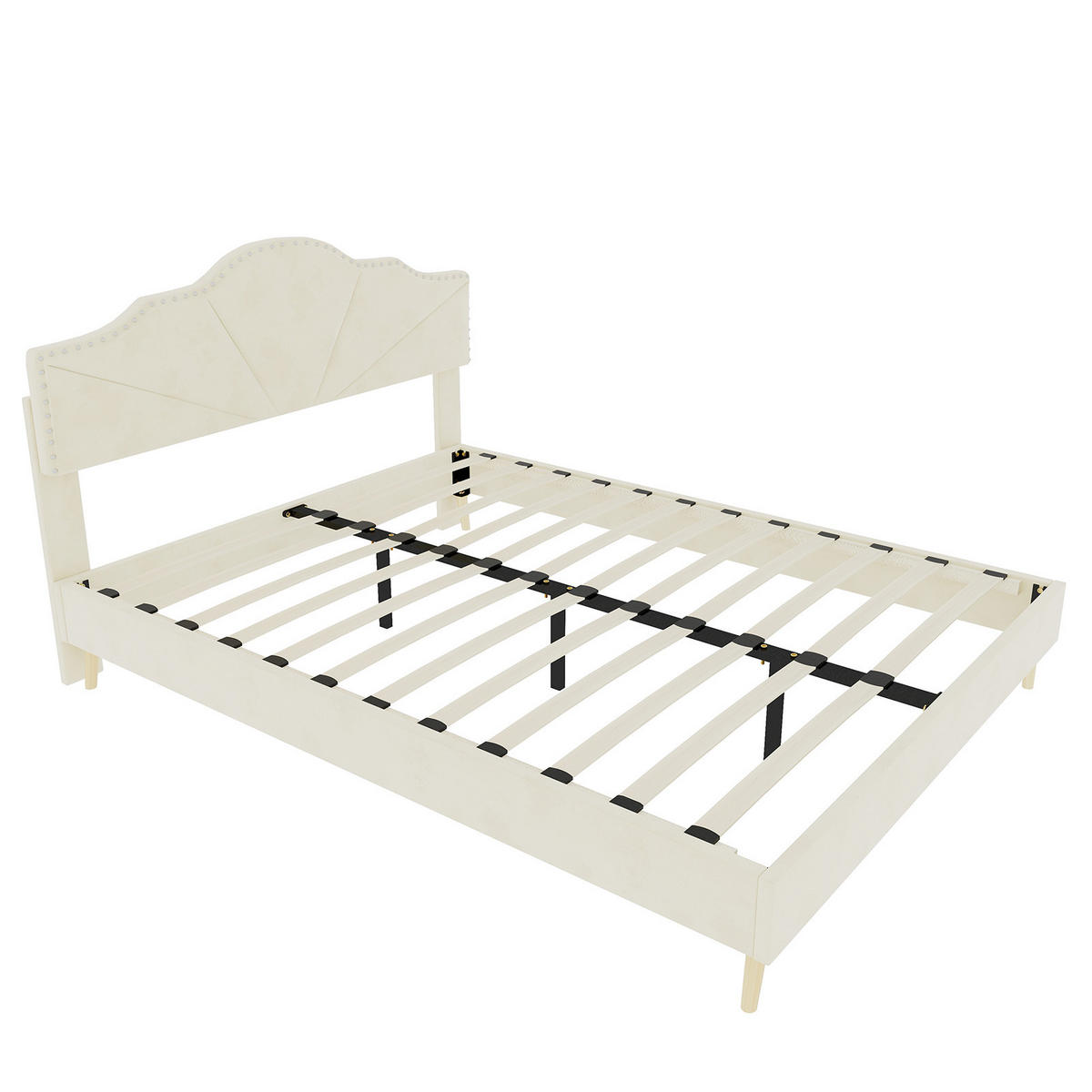 POLSTERBETT 160/200 cm DE-32963 mit Kopfteil und Matratze Beige - Beige, Metall (160/200cm) - ComfortXL