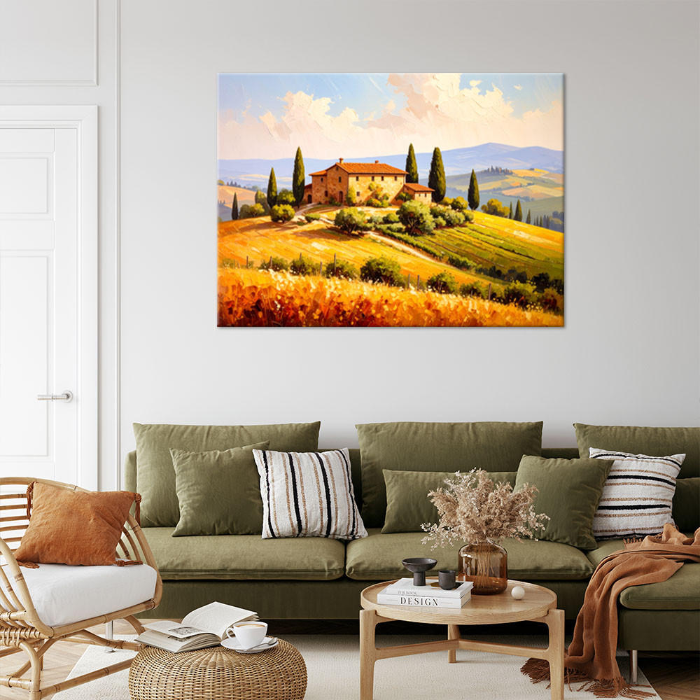 LEINWANDBILD Toskana Landschaft Ansicht 120x80cm - Beige, Textil (120/80cm) - Feeby