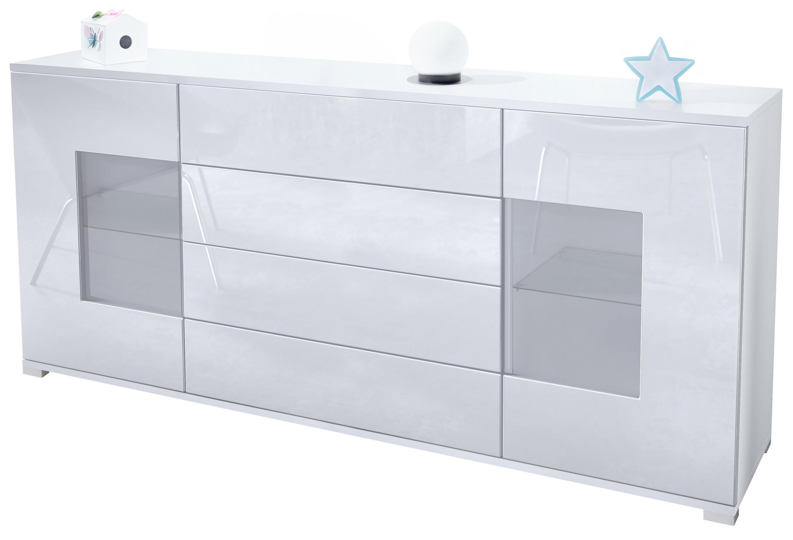 Vladon Sideboard Weiß Hochglanz 166.5x75.5x35 cm