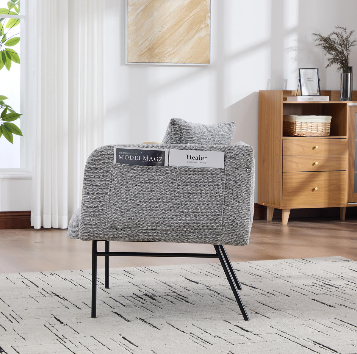 SESSEL 86/72/71 cm grau aus Chenille mit Beistelltisch - Grau, Textil (72/71/86cm) - OKWISH