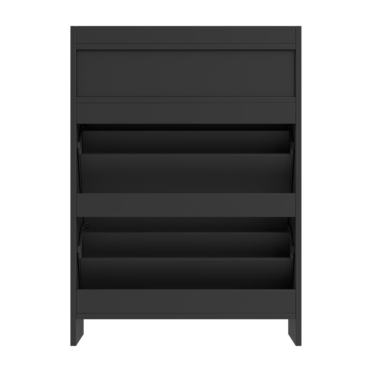 BOTNÍK úzký se 2 výklopnými přihrádkami a zásuvkami, moderní - černá, kompozitní dřevo (75/108.5/24cm) - Urban Meuble