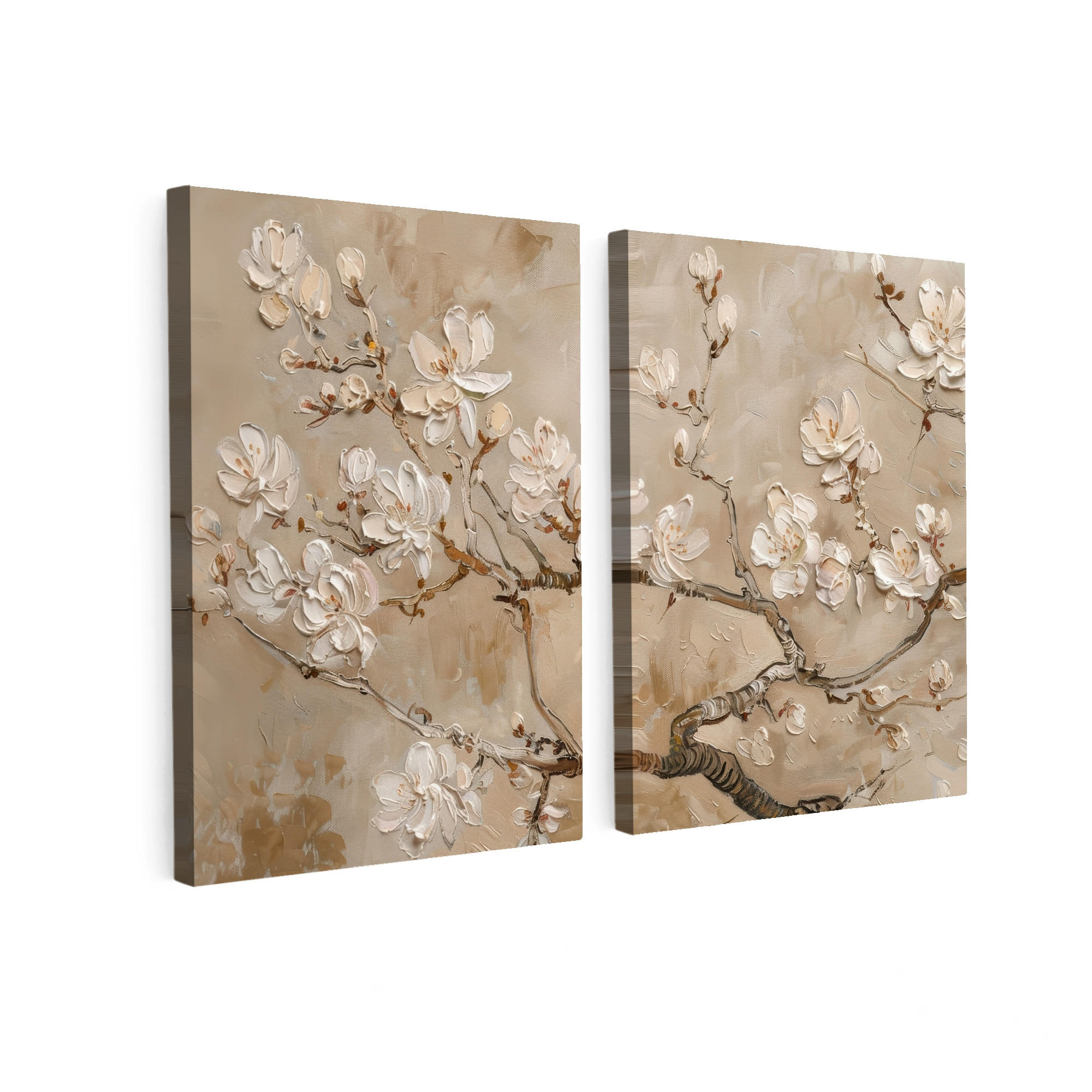MuchoWow OBRAZ NA PLÁTNĚ 2dílná sada Béžová - Blossom - Moderní 60x40 cm