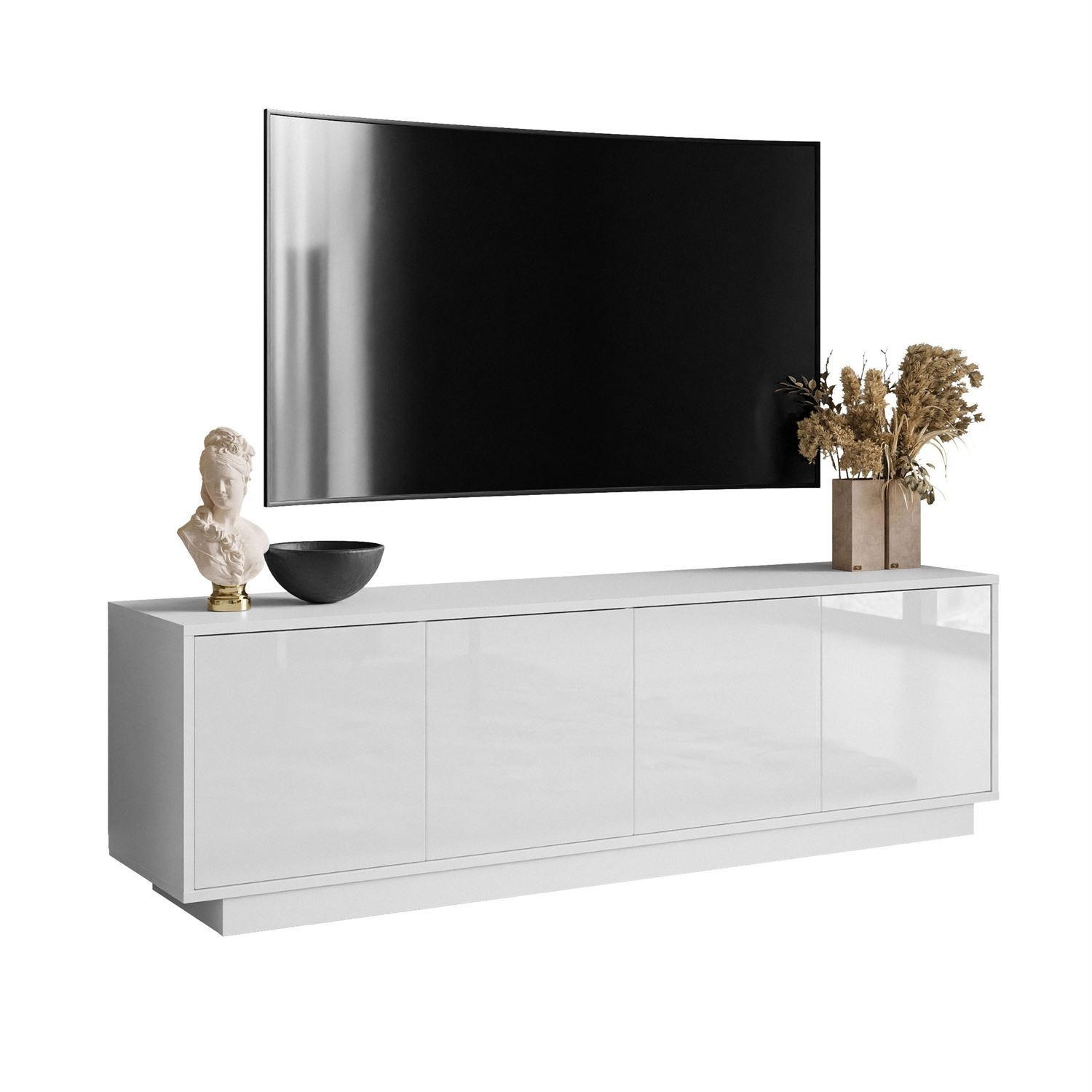 TV-ELEMENT SANAYI auf Sockel Hochglanz Weiß - Weiß, Holzwerkstoff (156/47/38cm) - Lookway