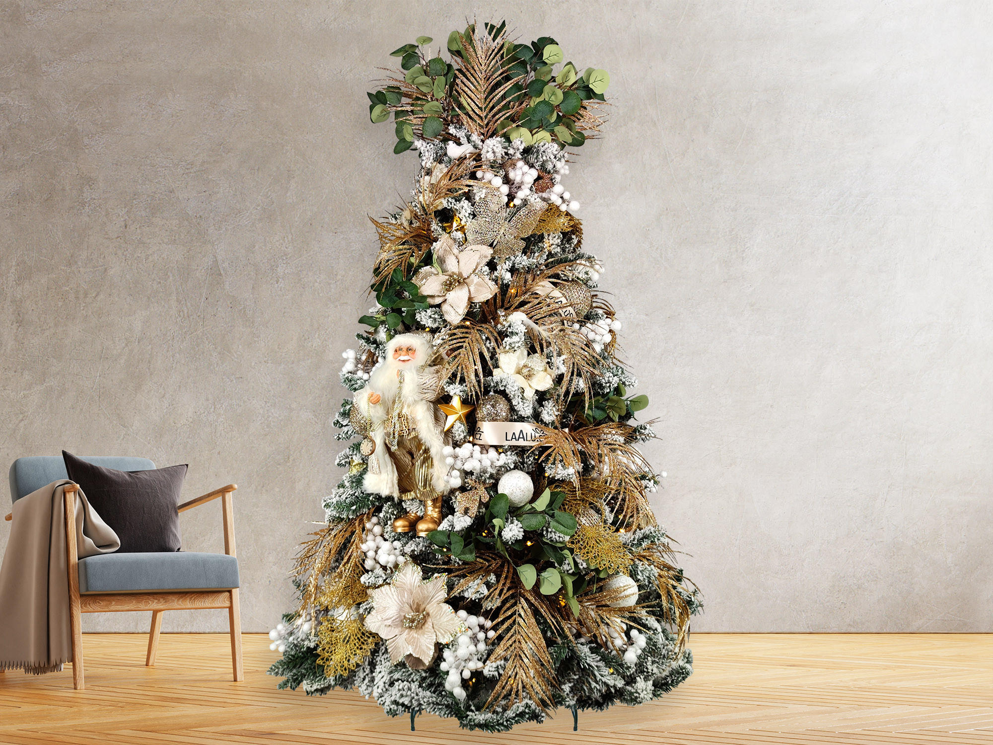 LAALU WEIHNACHTSBAUM geschmückt künstlich mit 169 Ornamenten CHAMPAGNE 240 cm Baum mit Ständer und Weihnachtsschmuck - Champagner/Goldfarben, Kunststoff (240cm) - LAALU