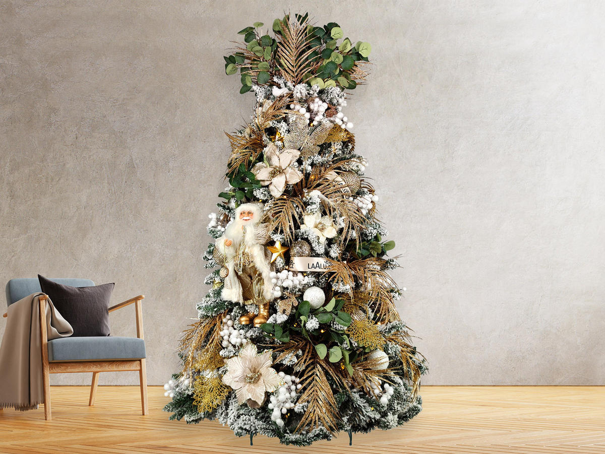 LAALU WEIHNACHTSBAUM geschmückt künstlich mit 106 Ornamenten CHAMPAGNE 180 cm Baum mit Ständer und Weihnachtsschmuck - Champagner/Goldfarben, Kunststoff (180cm) - LAALU