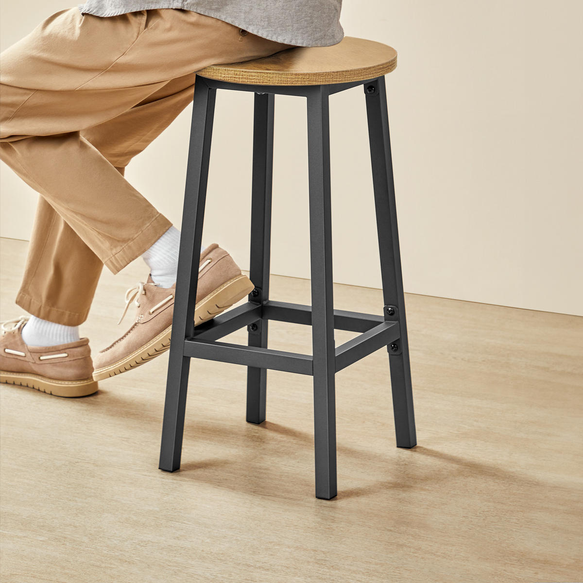 BARHOCKER in Eiche und Schwarz Beine - Eichefarben/Schwarz, Holzwerkstoff (32/65/32cm) - Home Collective