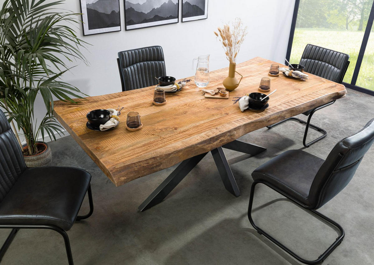 BAUMTISCH Mango 200x100x77 natur lackiert / Kreuzgestell anthrazit glänzend FREEFORM 5 - Braun, Holz (100/200/77cm) - Massivmoebel24