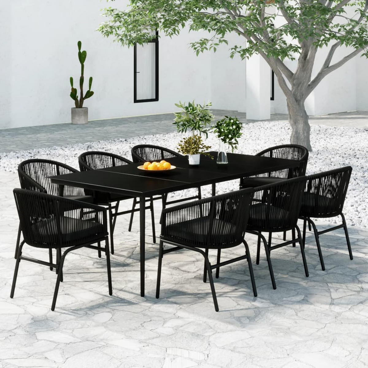 GARTEN-ESSGRUPPE 9-teilig Schwarz - Schwarz, Kunststoff - vidaXL