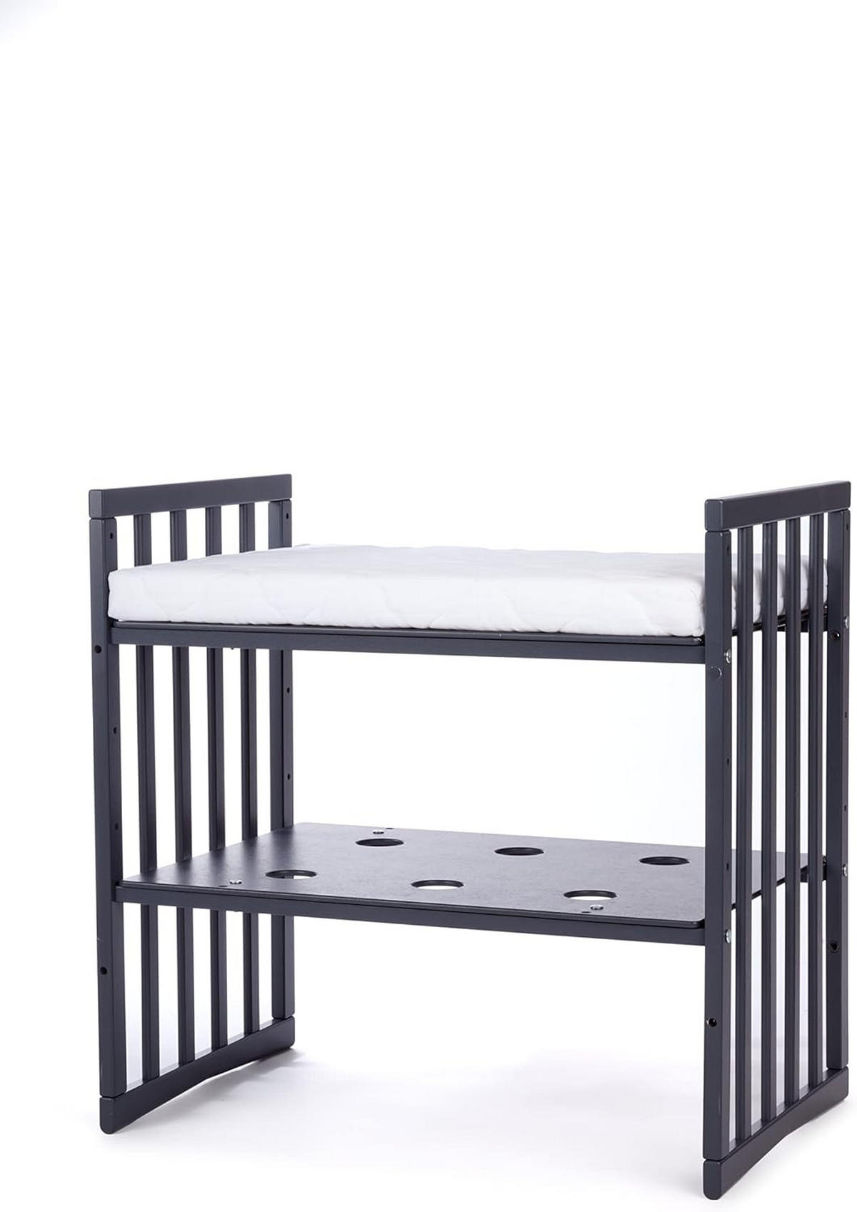 BABYBETT GRAPHITE OVAL 7in1 mit Matratze - Graphitfarben, Holz/Textil