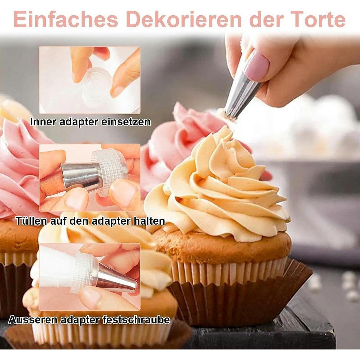 SPRITZBEUTEL Set 3 Stück Baumwolle 8 Tüllen Edelstahl 40/35/30 cm - Weiß, Kunststoff (11/2/11cm)