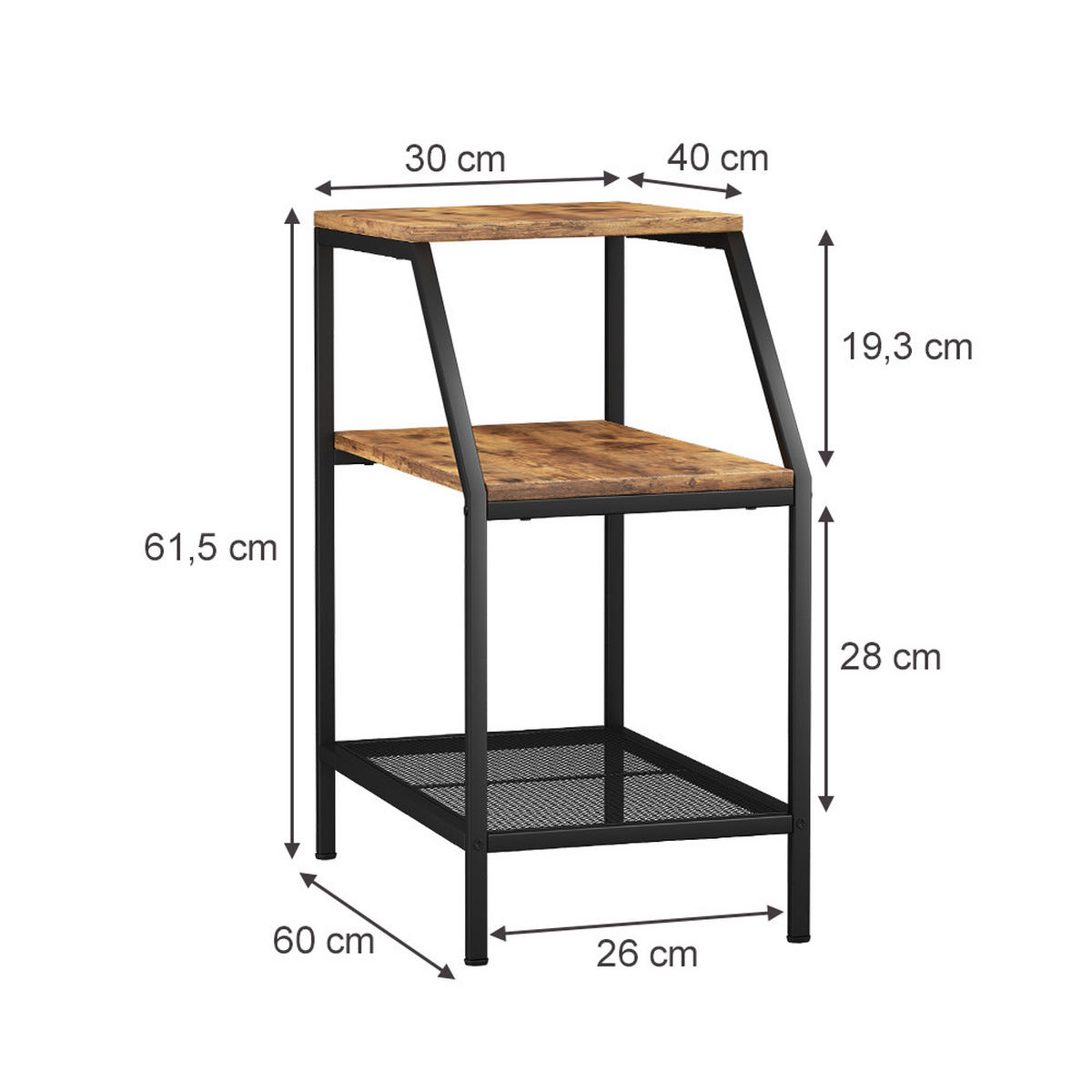 ANSTELLTISCH Fyrk Eiche rustikal 30 x 60 cm mit 2 offenen Ablagen - Wildeiche/Schwarz, Holzwerkstoff (60/30/61.5cm) - Vicco