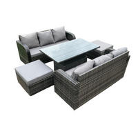 GARTENTISCHGRUPPE Polyrattan 8-Sitzer - Dunkelgrau/Grau, Glas/Kunststoff - Fimous