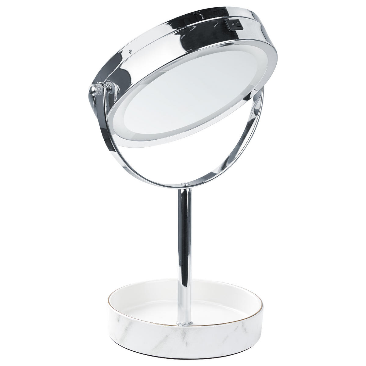 KOSMETIKSPIEGEL Silber/Weiß mit LED-Beleuchtung 20 cm Savoie - Silberfarben/Weiß, Metall (20/34/15cm) - Beliani