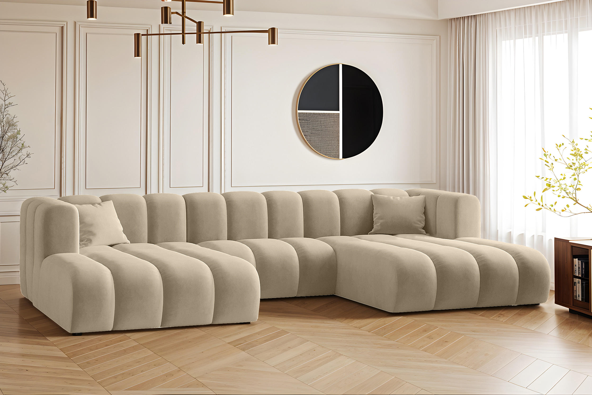 ECKSOFA U-from Grand modular Stoff Salvador Beige - Beige, Holz (317/179cm) - Kaiser Möbel