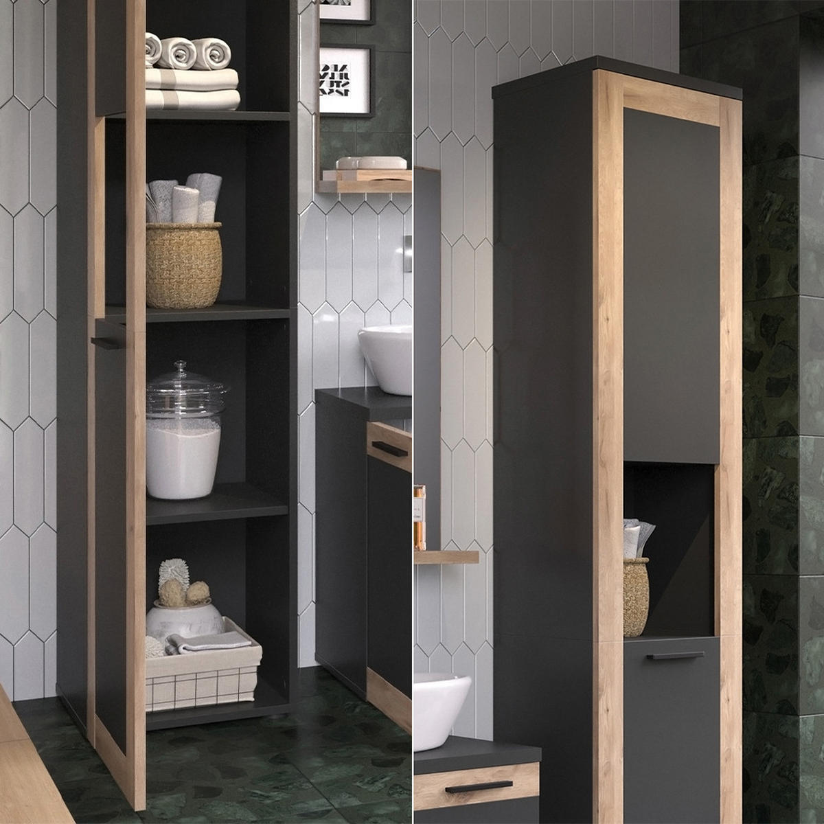 HOCHSCHRANK Niko Anthrazit/Viking Oak 40 x 194.3 cm - Anthrazit, Holzwerkstoff (40/194.3/34.3cm) - Vicco