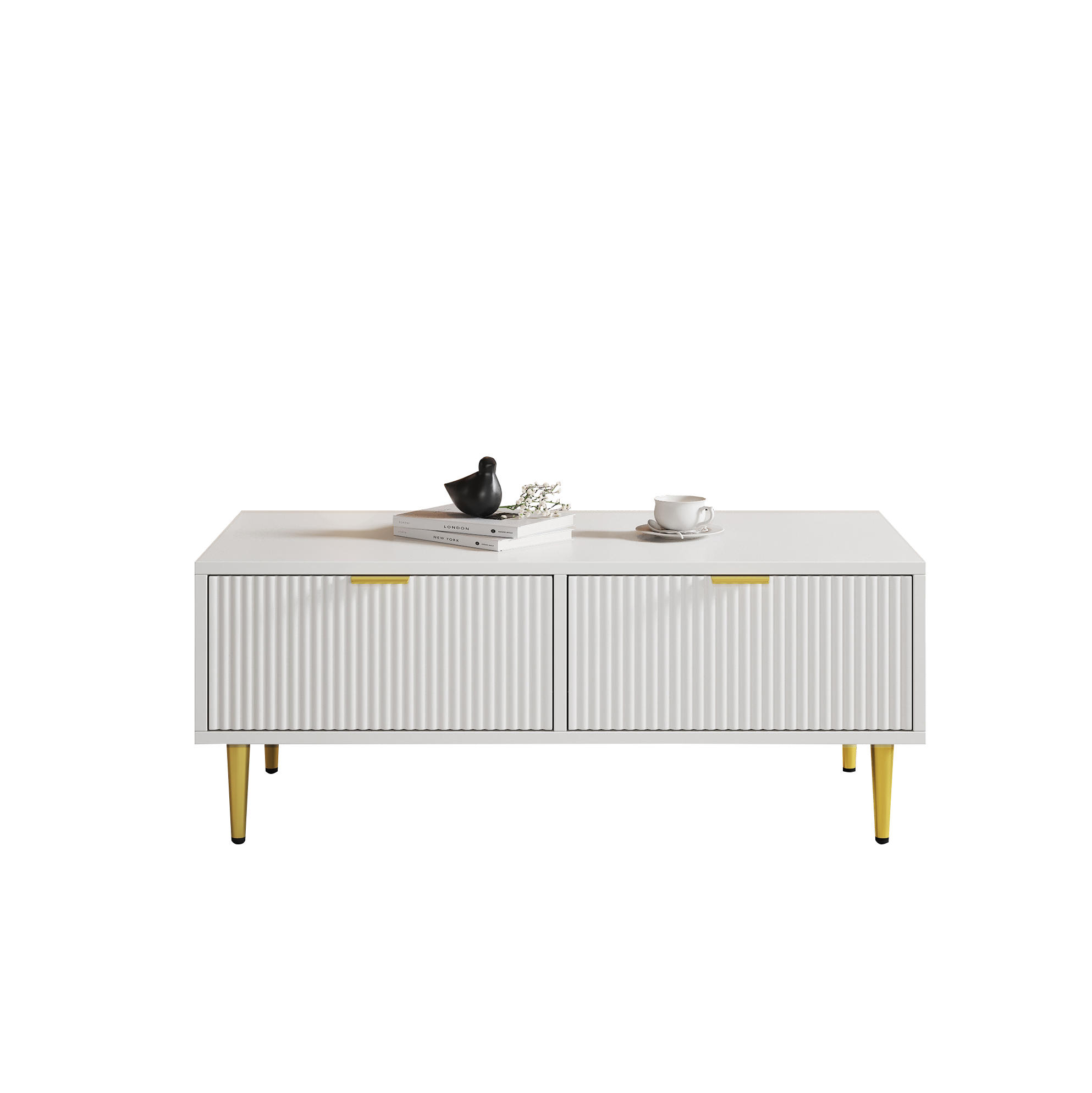 COUCHTISCH aus MDF 100x50x40 cm in Weiß mit 2 Schubladen - Weiß, Holzwerkstoff (100/50/40cm) - Modfu