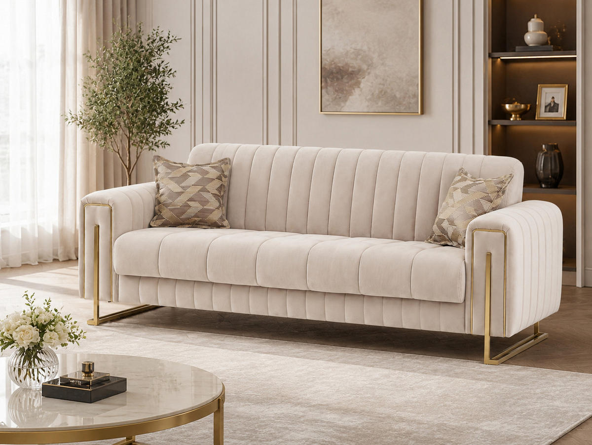 3-SITZER SOFA Kochi Beige - Beige, Holzwerkstoff/Textil (240/80/100cm)
