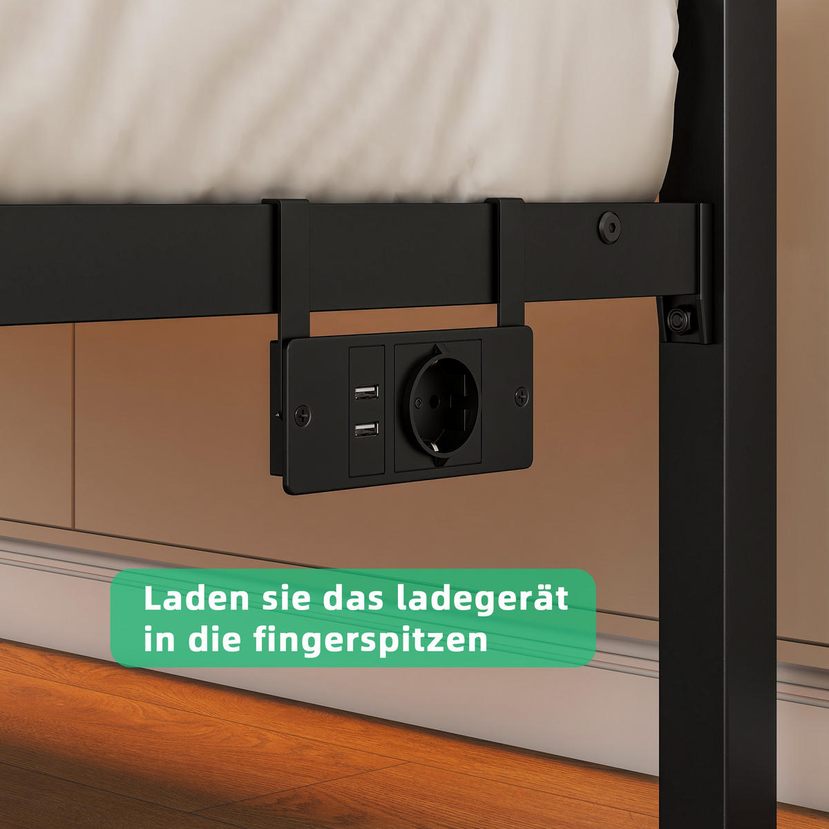 METALLBETT 90x200 cm LED USB Stauraum - Schwarz, Holzwerkstoff (90/200cm) - LEBENLANG