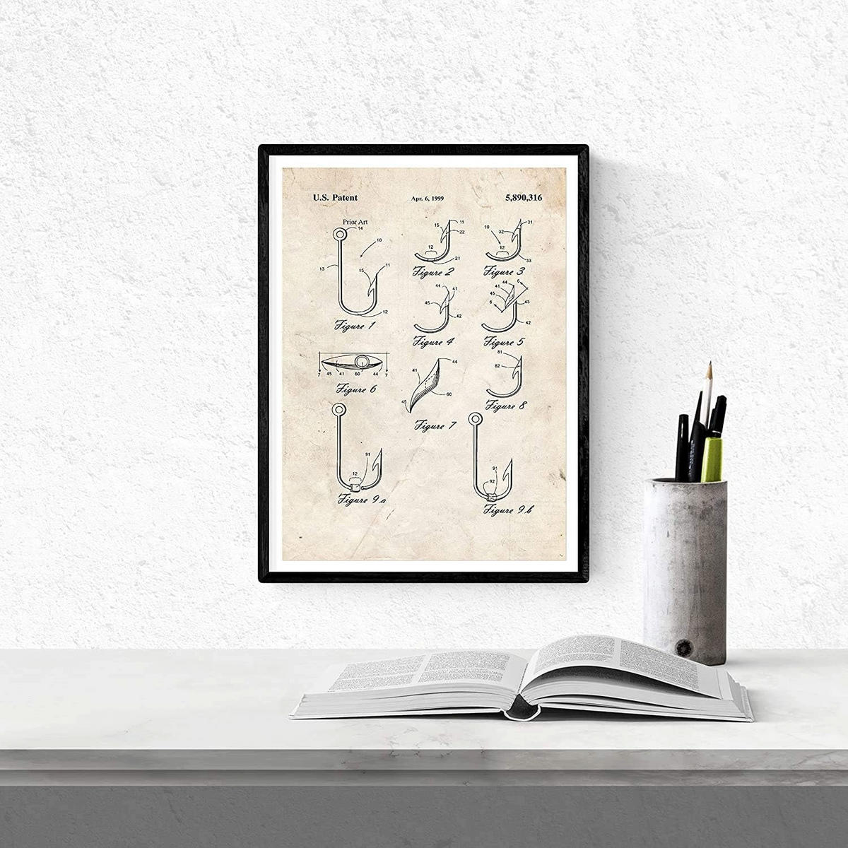 POSTER Set mit 4 Angelrute Patent Vintage Größe A4 Rahmenlos - Klar, Papier (21/1/29.7cm) - Nacnic