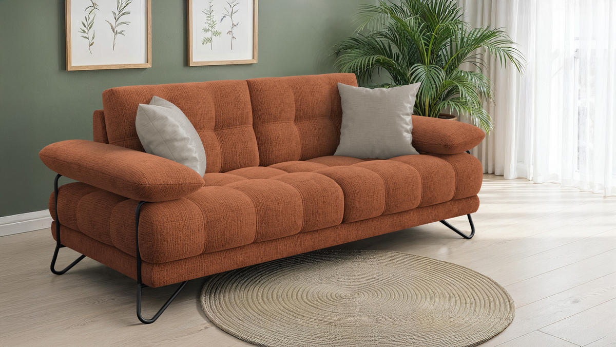 SOFA BUBBARA 2,5-Sitzer, rostrot - Schwarz/Orange, Holz/Textil (215/87/96cm) - Courtois Laville