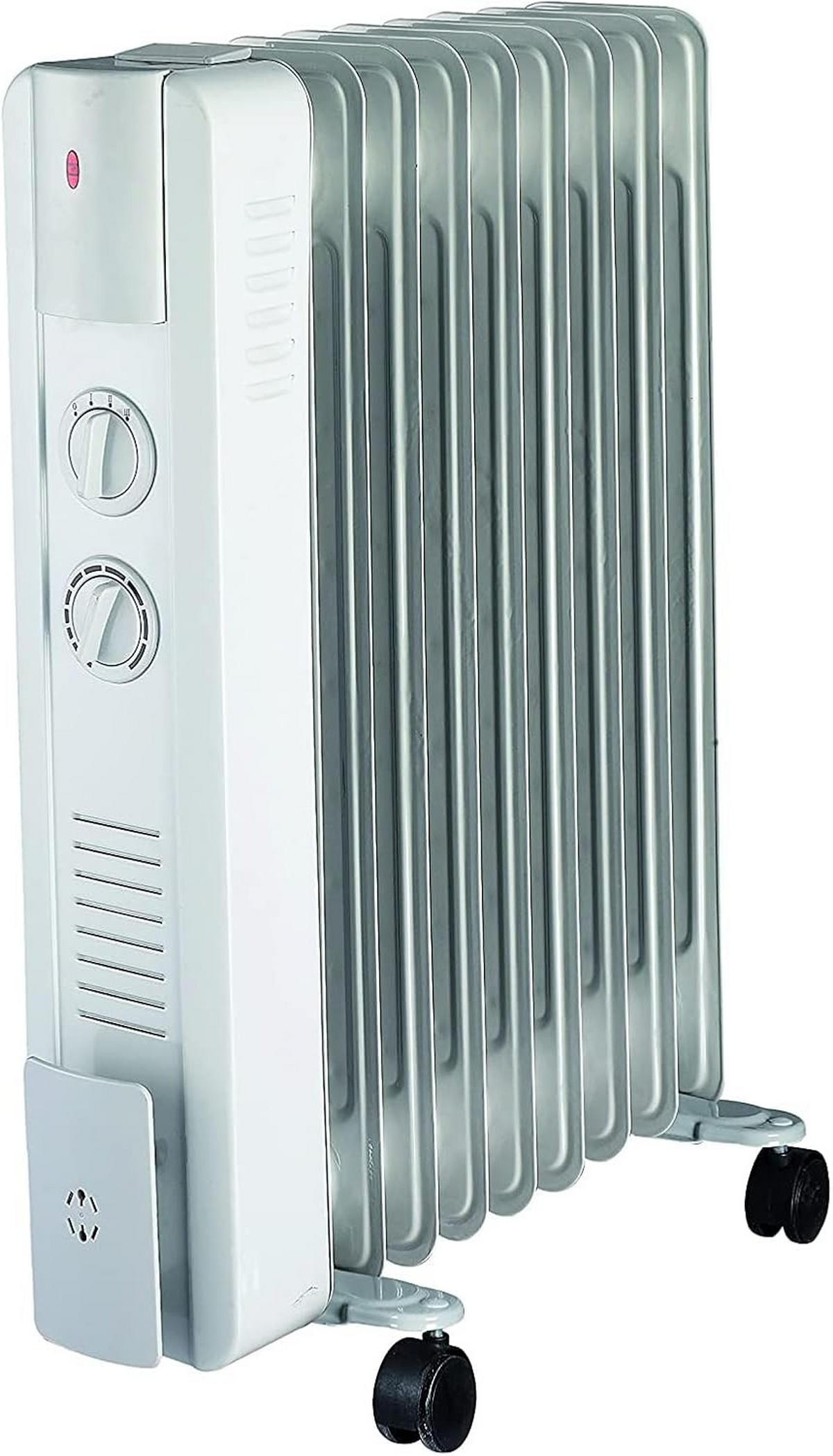 ÖLRADIATOR 2000W, Elektroheizung, Heizgerät, mobiler Heizkörper, Radiator Heizung, mit Rollen, Thermostat, energiesparend, leise, gleichmäßige Wärme - Weiß, Metall (24/65/35cm) - JUNG
