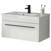 WASCHBECKENUNTERSCHRANK Waschbecken weiß Hochglanz, Waschtisch Set hängend, 80 x 43 cm - Weiß Hochglanz/Schwarz, Holzwerkstoff/Kunststoff (80/45/47cm) - Furn.Design