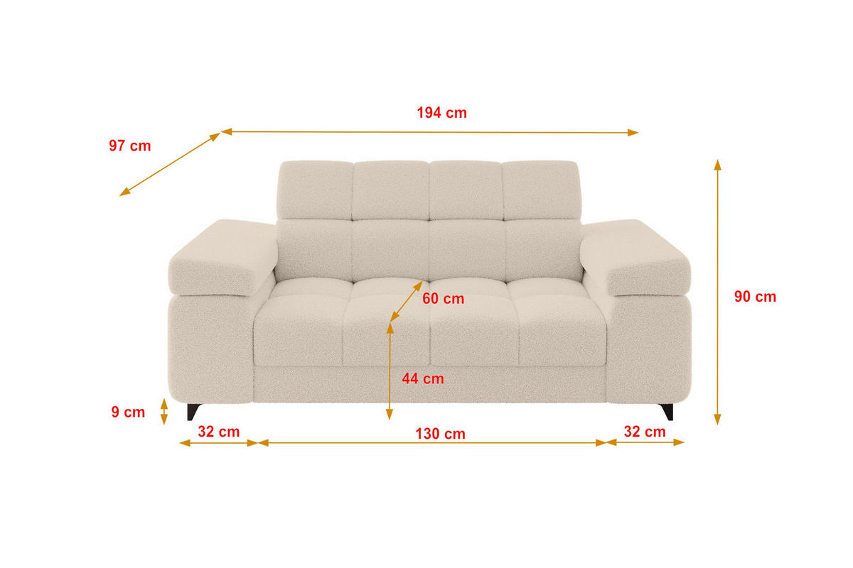 SOFA 2-Sitzer LORD-S1 194x97x90 cm Dunkelbeige Bouclé - Cappuccino, Holzwerkstoff/Textil (194/90/97cm) - ALTDECOR