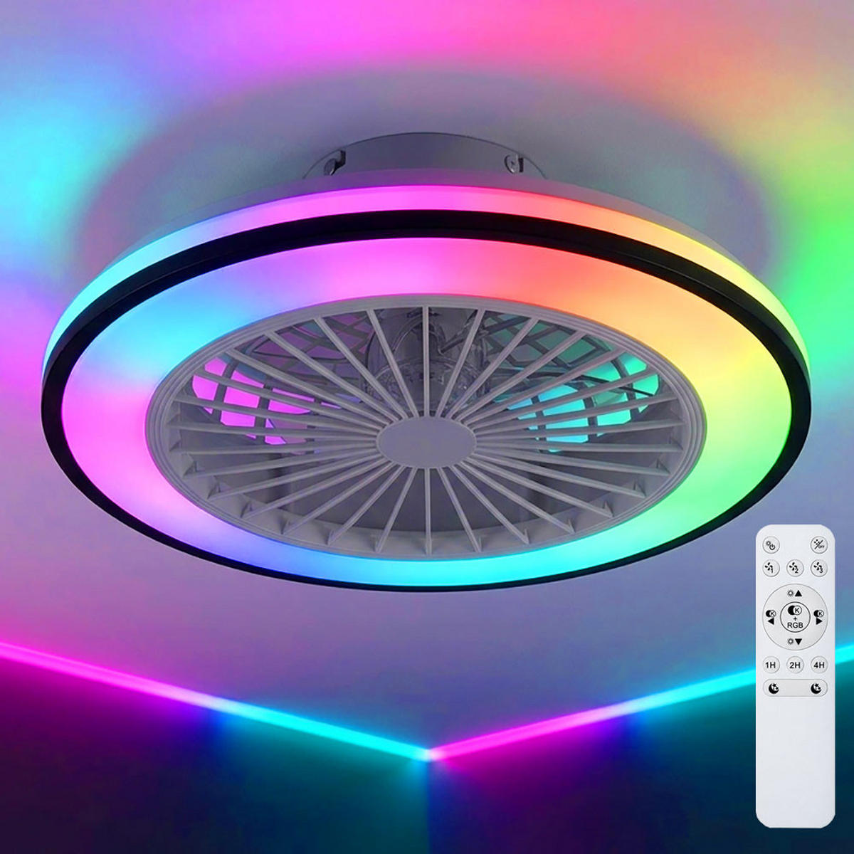DECKENLEUCHTE LENO LED Schwarz, Ventilator - Schwarz, Metall (49/49/14.5cm)