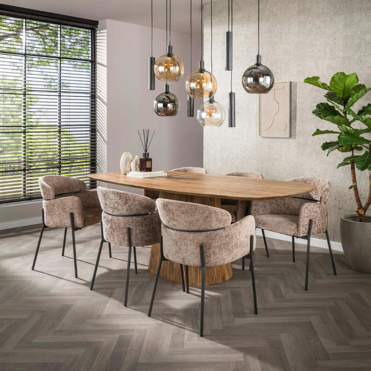 ESSTISCH Aurelio Braun mit Rillen-Säule 215 cm - Braun, Holz (215/205/77cm) - alesvelt