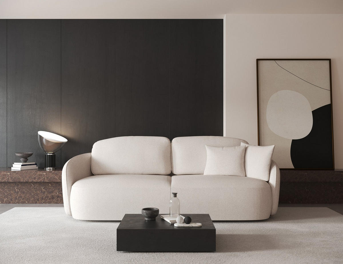 3-SITZER-SOFA Savoy Cremeweiß mit Schlaffunktion - Creme/Schwarz, Kunststoff/Textil (254/96/105cm) - Selsey
