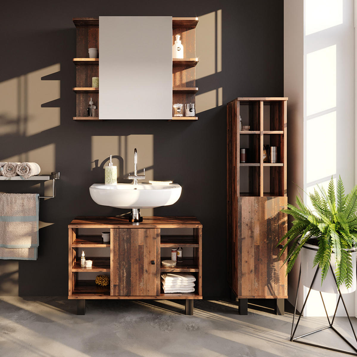 MIDISCHRANK Fynn Eiche rustikal 30 x 130.6 cm große Tür - Wildeiche, Holzwerkstoff (30/130.6/30cm) - Vicco